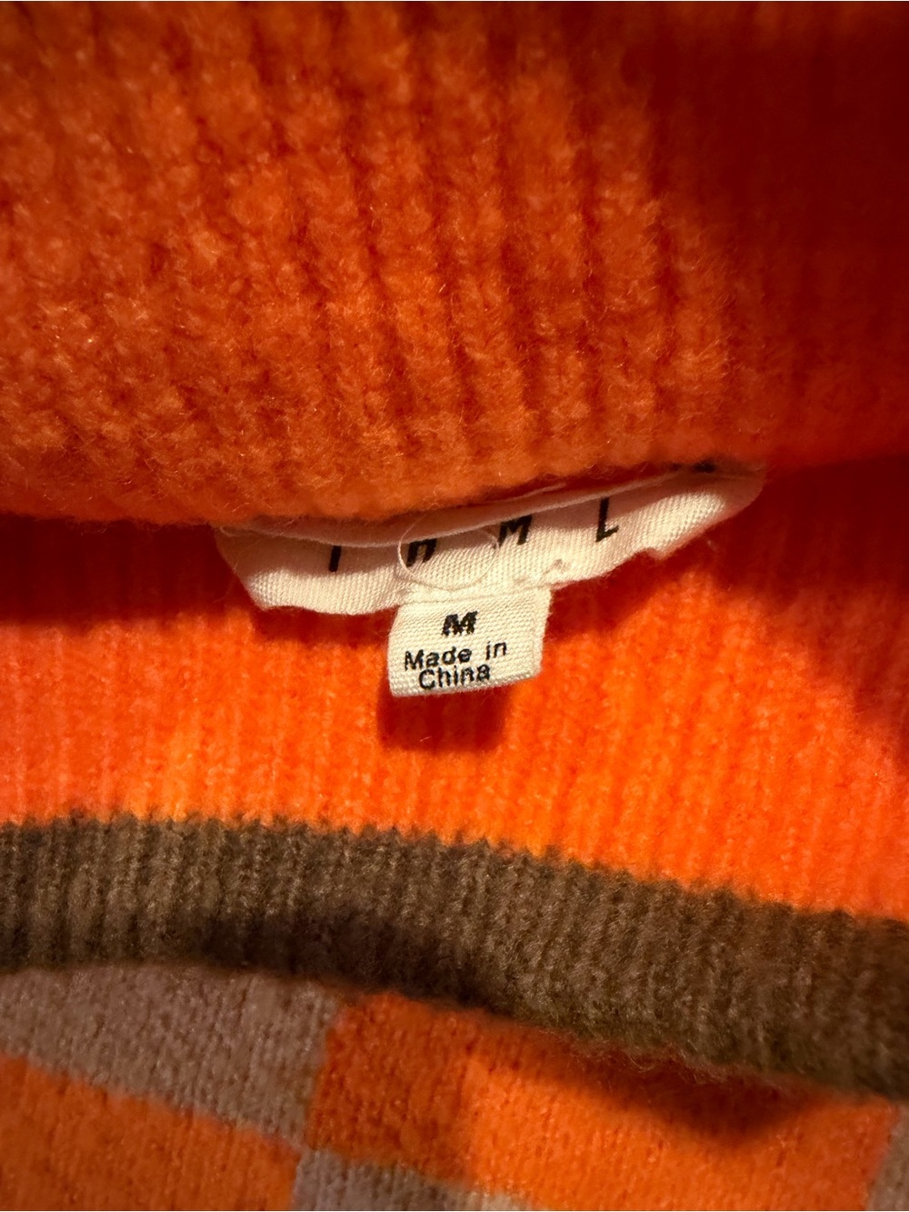 THML Orange and Beige Checkerboard Crewneck Sweater - Picture 2 of 5